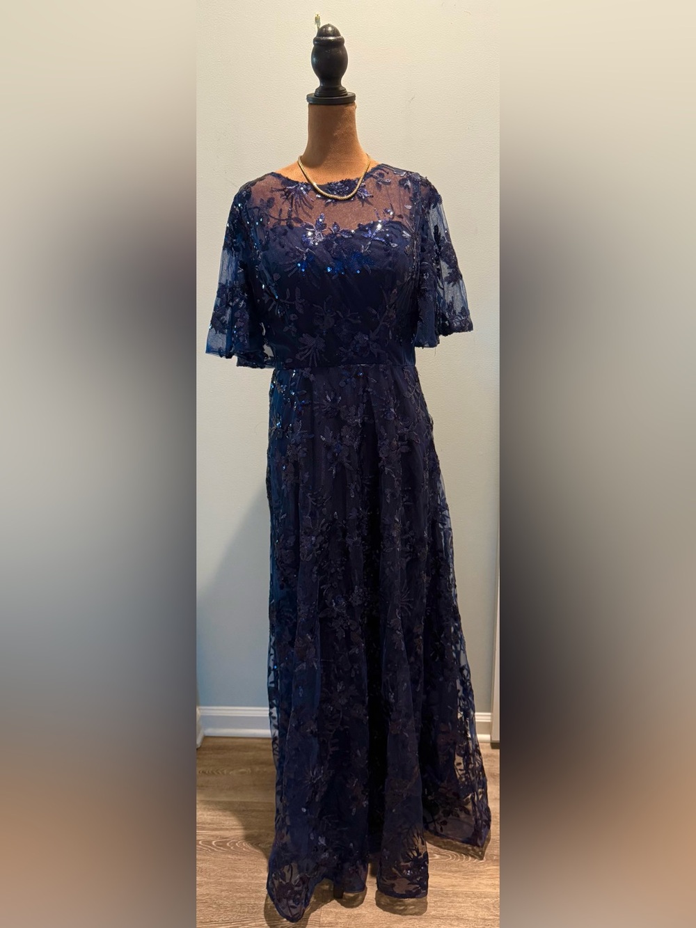 Navy Blue Embroidered Sequin gown
